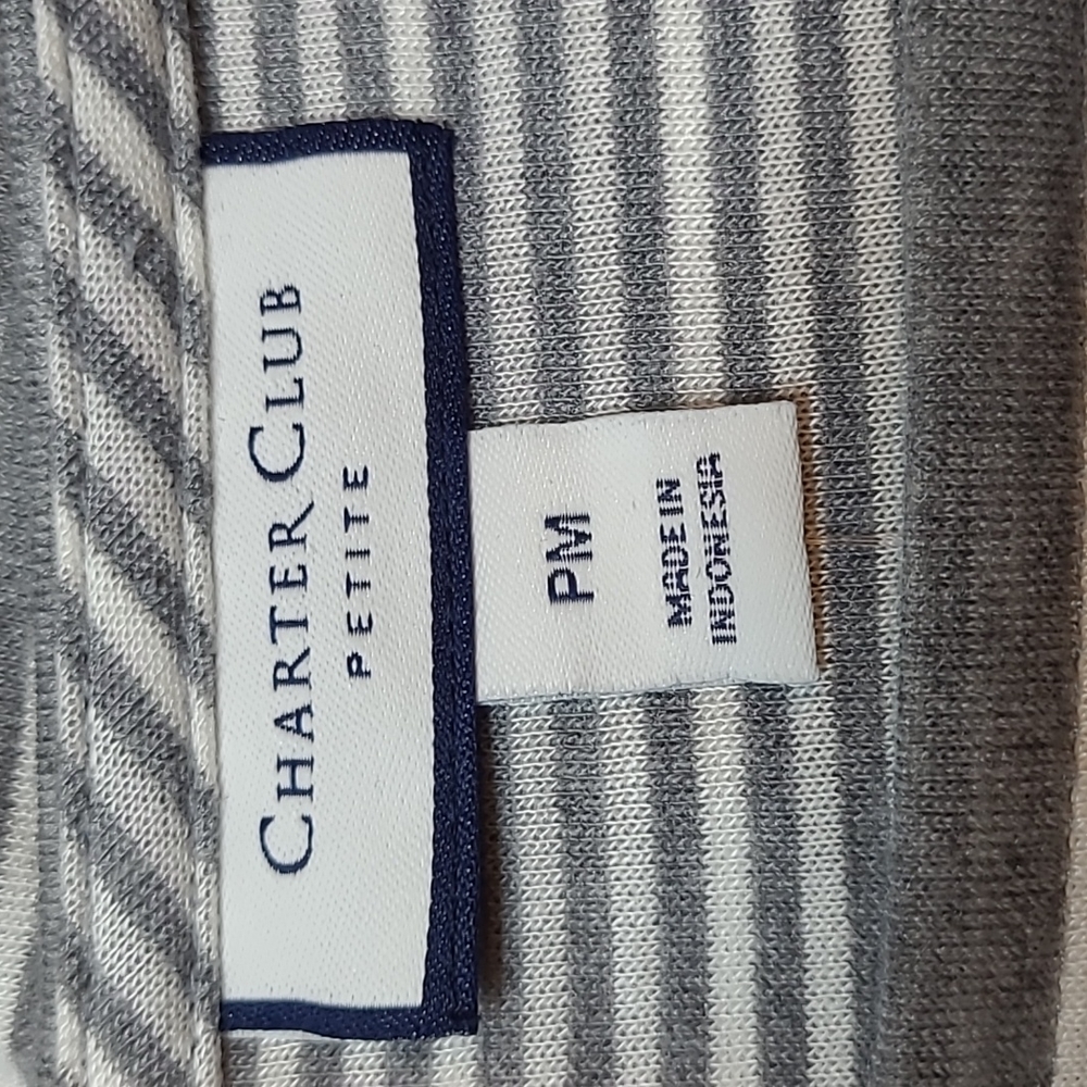 NWT CHARTER CLUB 3/4 CUFF SLEEVE GRAY & WHITE STRIPE PULLOVER KNIT TOP - Picture 10 of 12